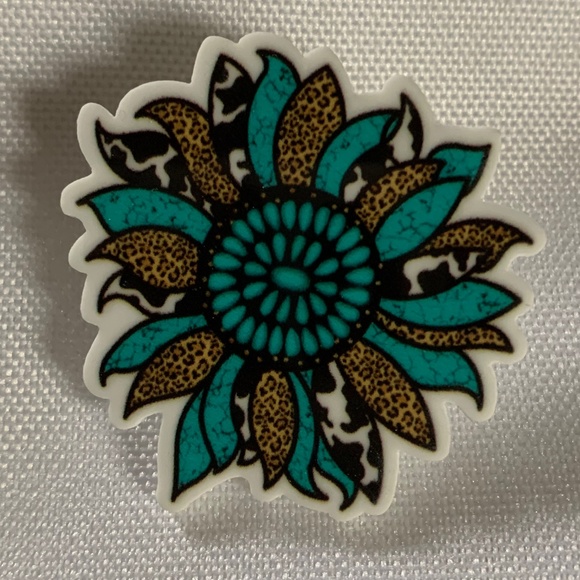 NWT. Handmade Blue and Animal Print Sunflower Pin Brooch! - Picture 1 of 2